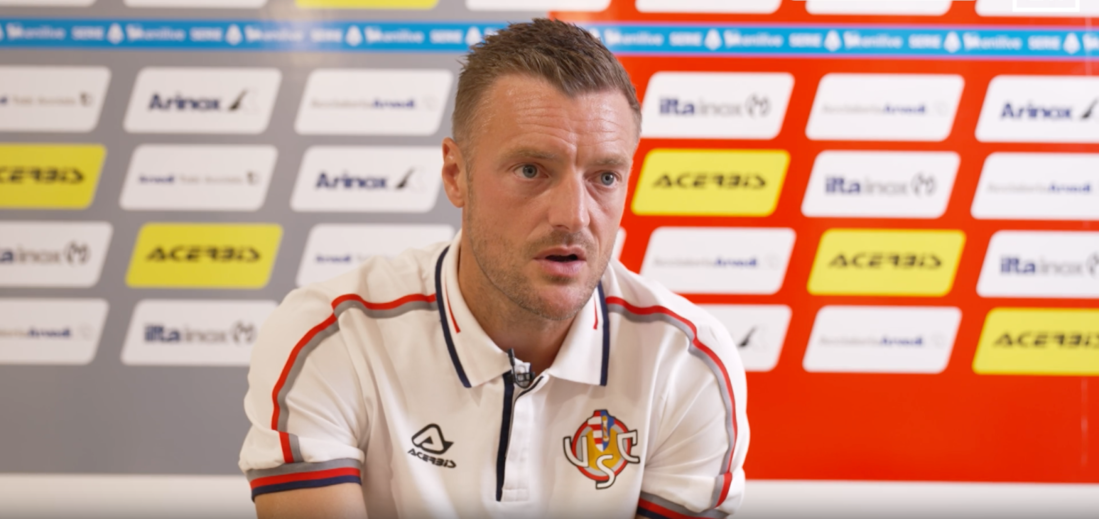 Jamie Vardy at a press conference