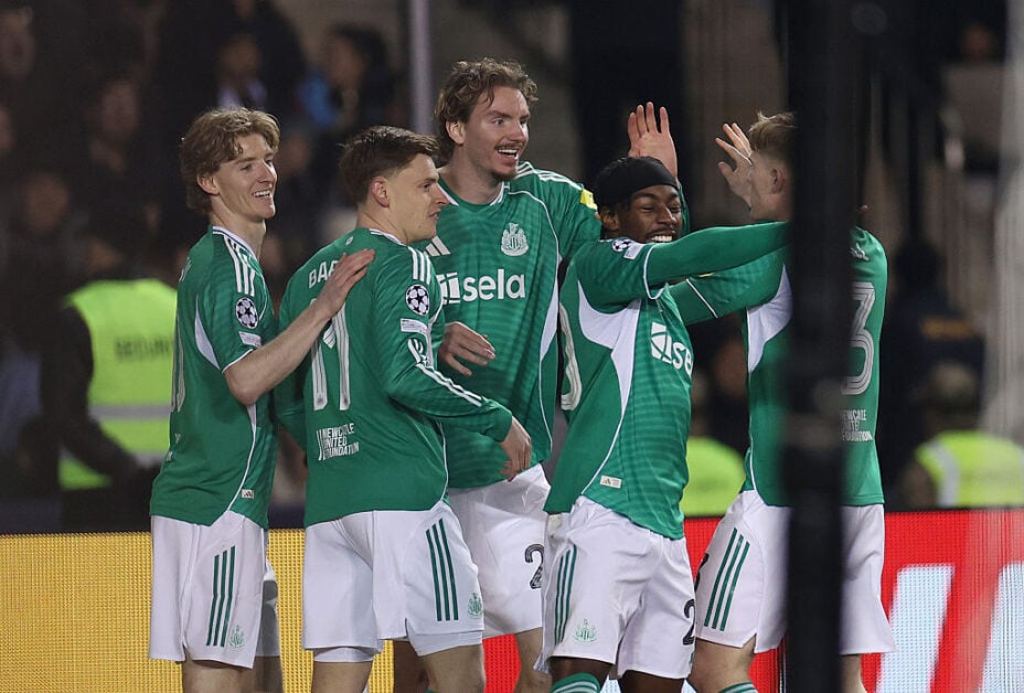 Newcastle United players celebrate after scoring against Qarabag