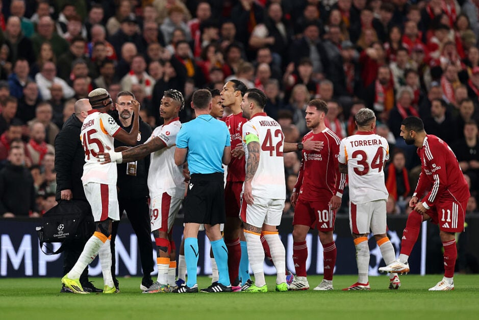 Victor Osimhen and Virgil van Dijk argue during Liverpool vs Galatasaray