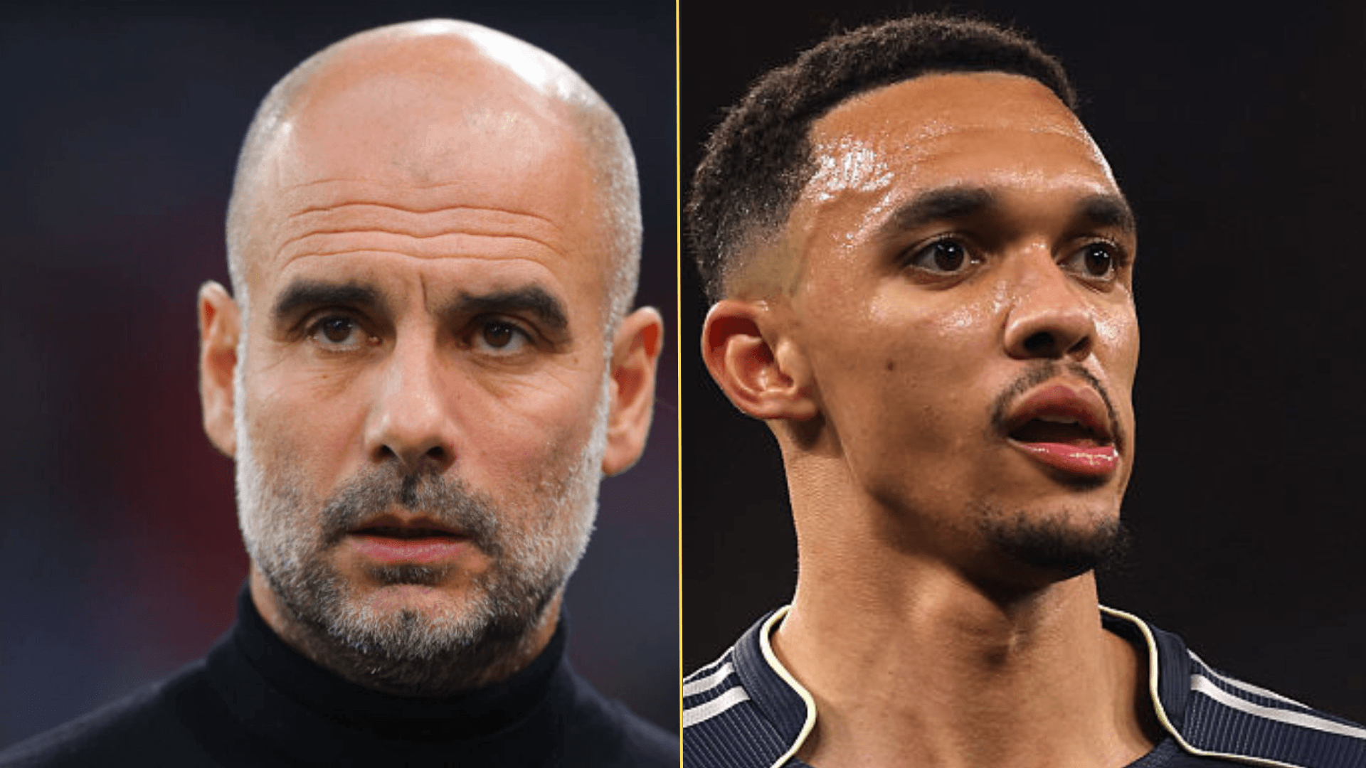 Split image of Pep Guardiola and Trent Alexander-Arnold