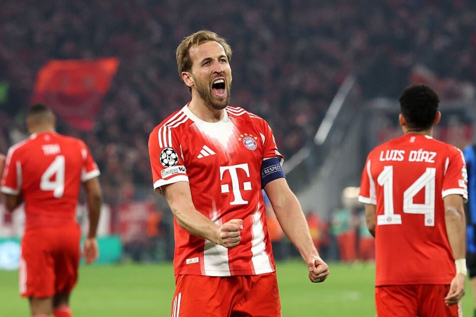 Harry Kane celebrating after scoring for Bayern Munich