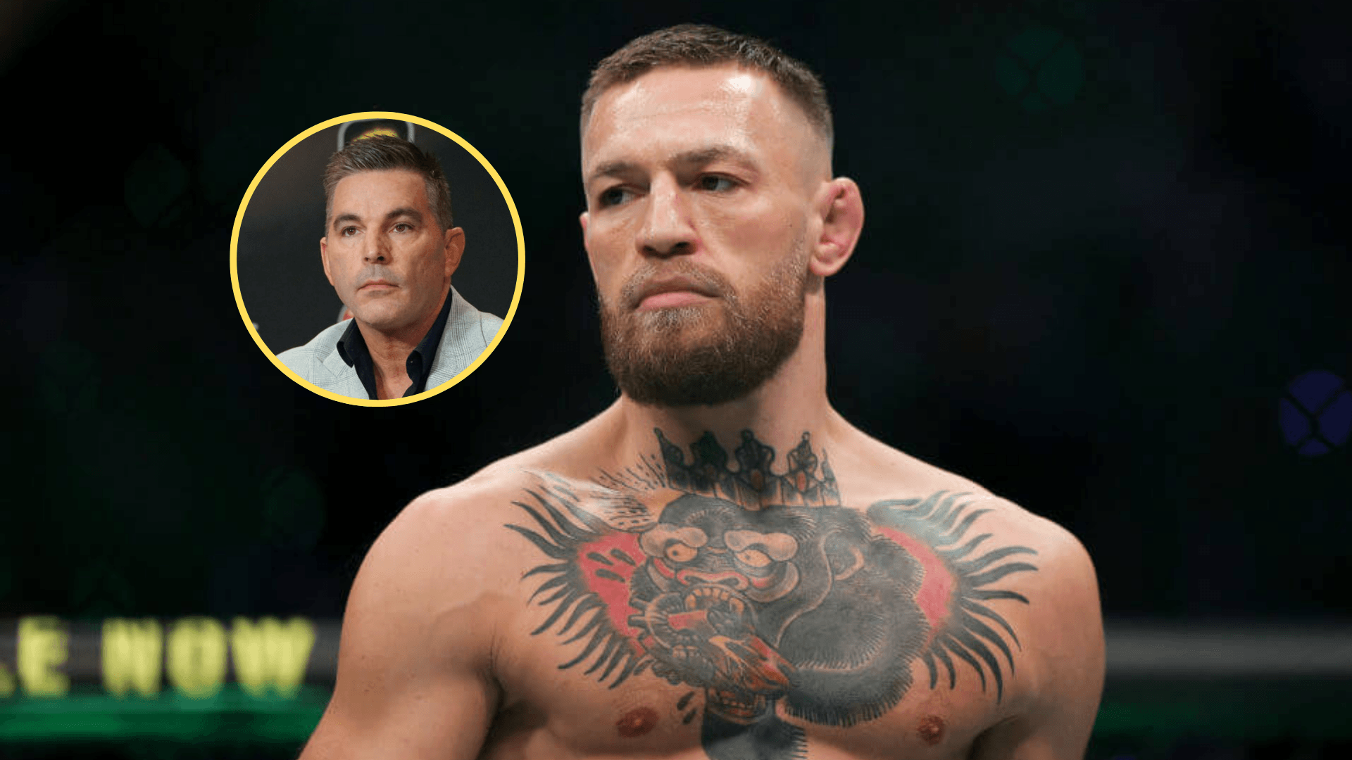 Image of Conor McGregor inside the octagon with an inset of David Feldman