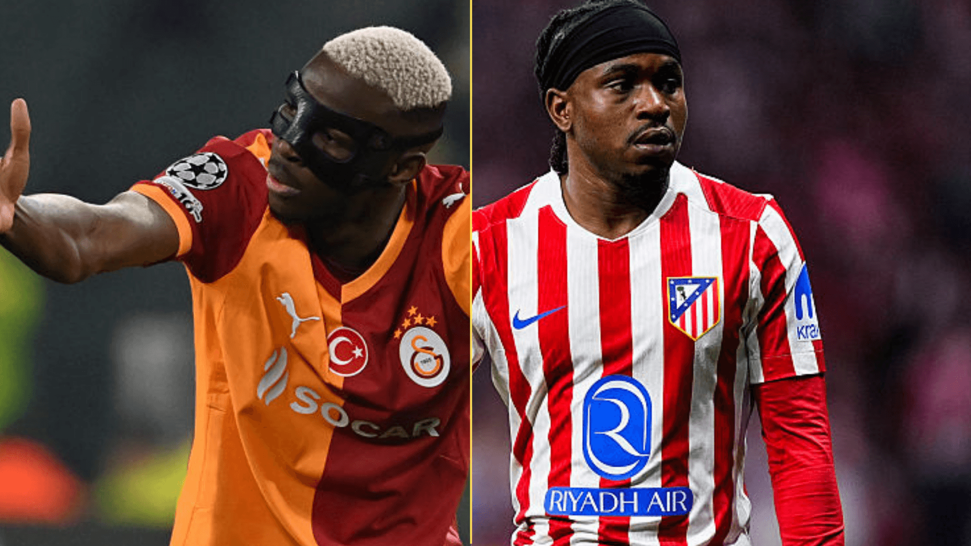 Split image of Victor Osimhen and Ademola Lookman playing in the Champions League