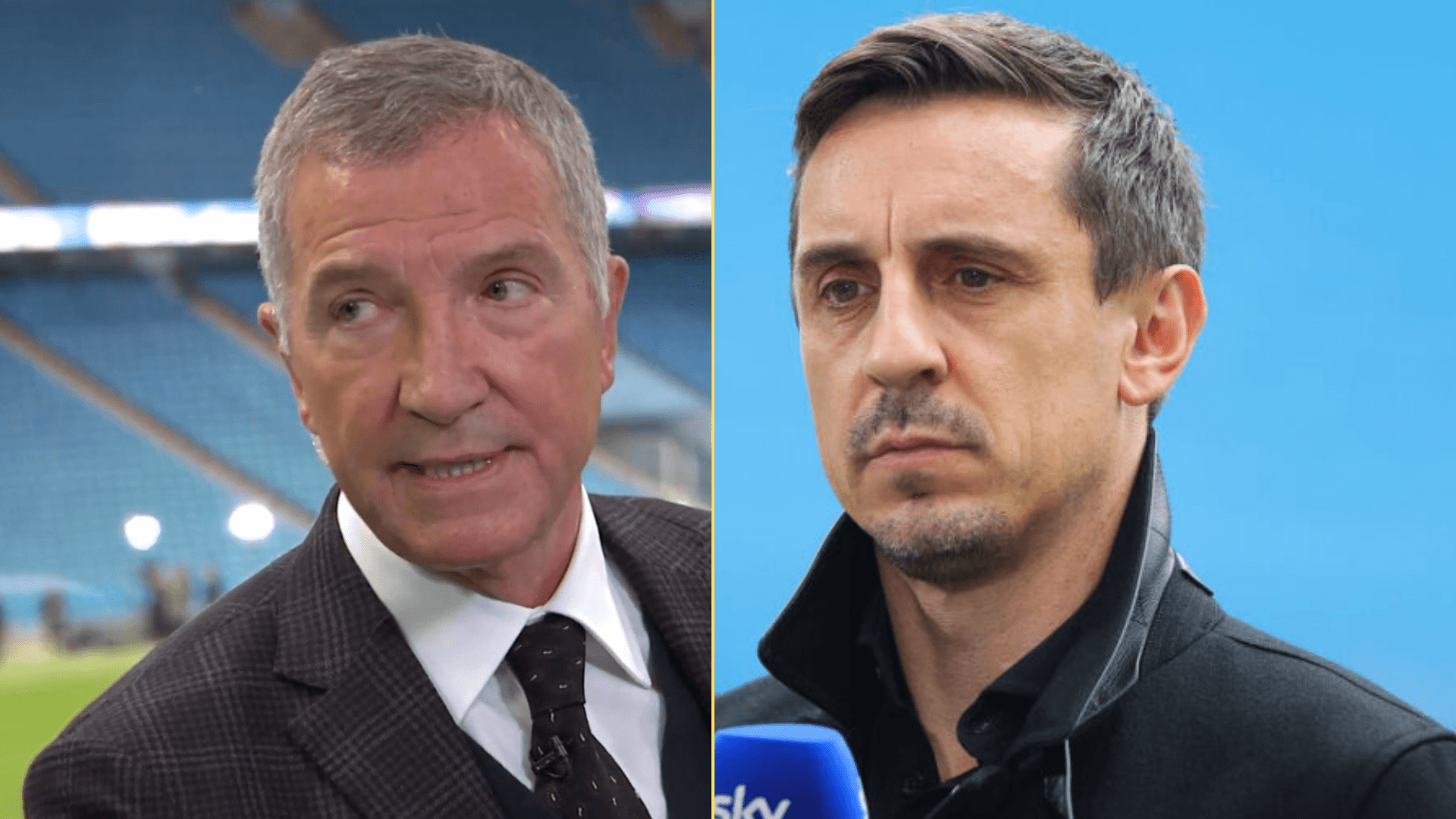 Split image of Graeme Souness and Gary Neville providing punditry for Sky Sports