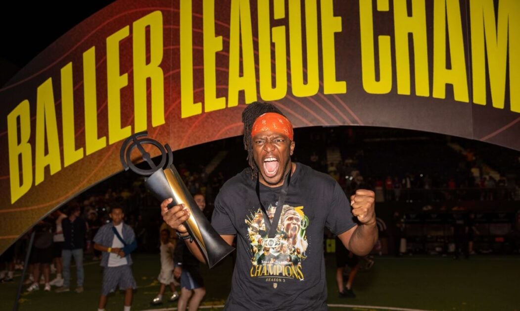 KSI celebrating winning Baller League with Prime FC