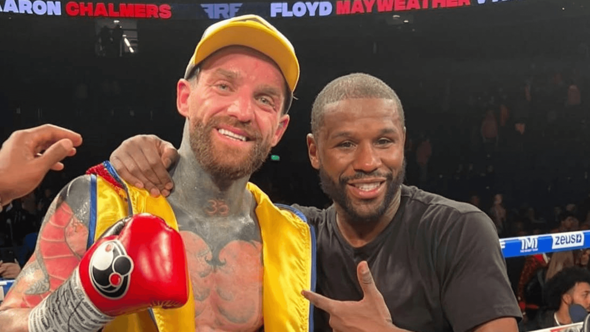 Aaron Chalmers and Floyd Mayweather pictured together after their fight