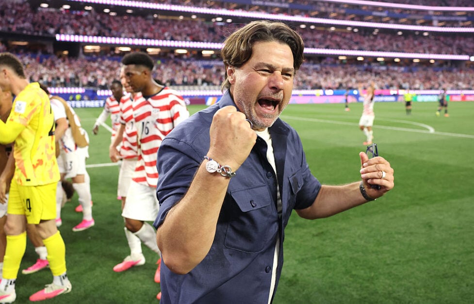Mauricio Pochettino celebrating USA defeating Paraguay in the 2026 World Cup
