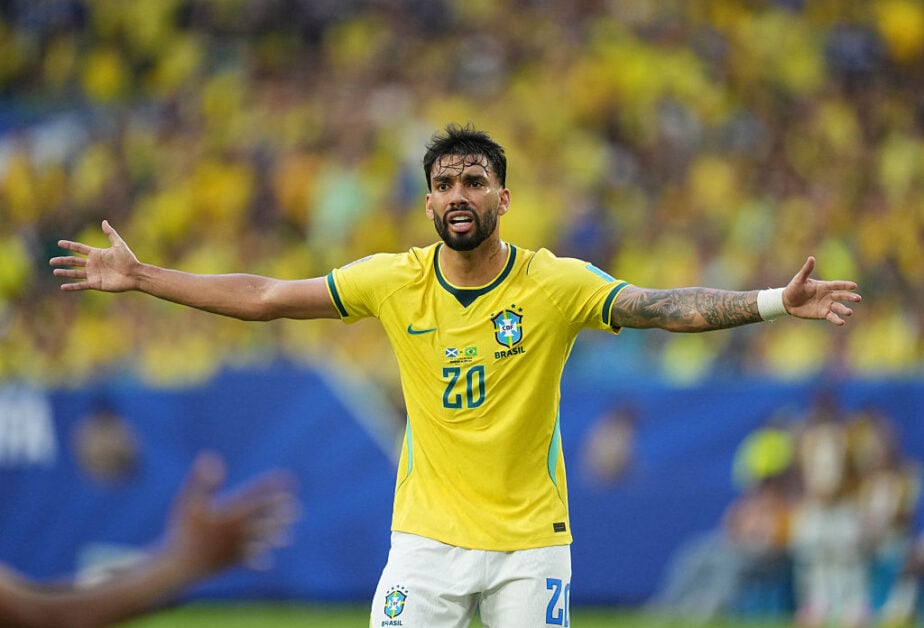 Lucas Paqueta playing for Brazil against Scotland at FIFA World Cup 2026