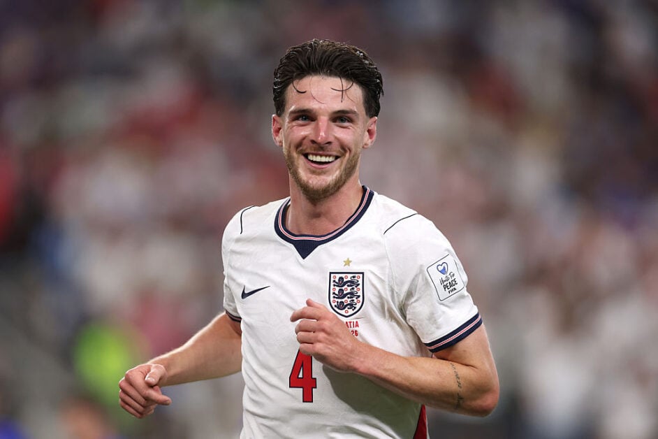 Declan Rice playing for England against Croatia at the FIFA World Cup 2026