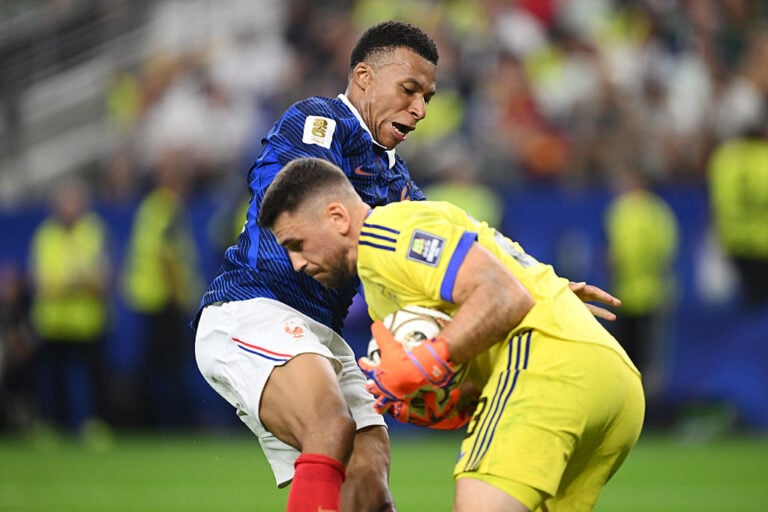 Kylian Mbappe dropped Unai Simon to the floor in moment of rage during