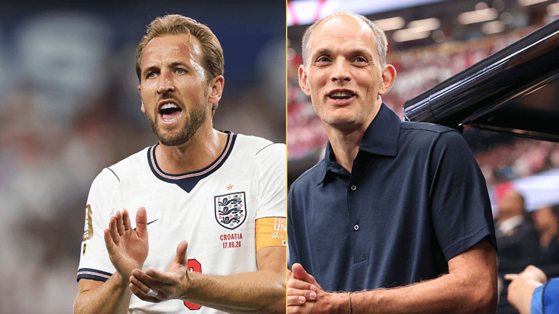 Split image of Harry Kane and Thomas Tuchel at the FIFA World Cup 2026