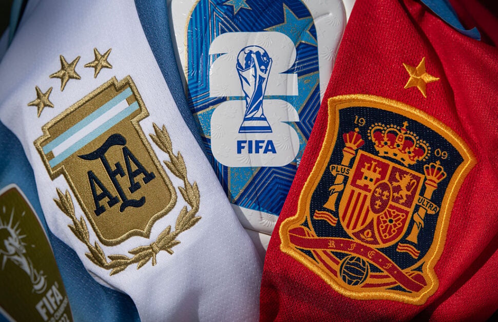 The badges of Argentina and Spain with FIFA logo