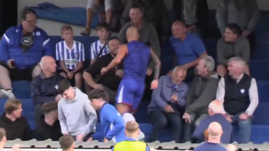 Paul Tansey appearing to confront fan during Penicuik Athletic vs Hawick Royal Albert